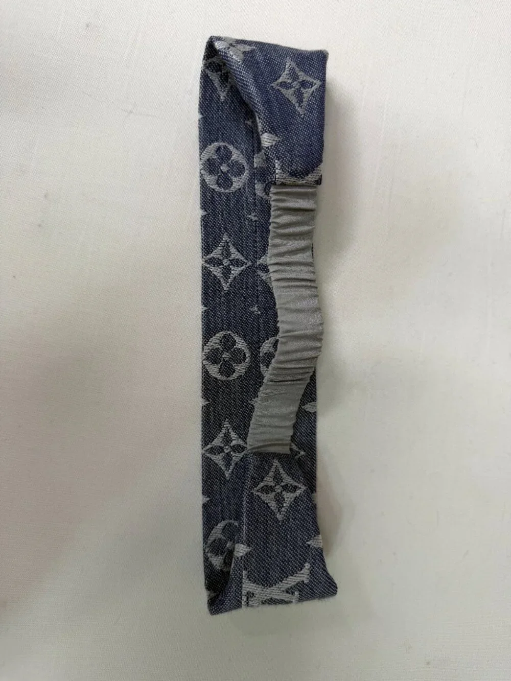 Curated Crowns Upcycled Louis Vuitton Monogram Scarf Headband Navy Gray